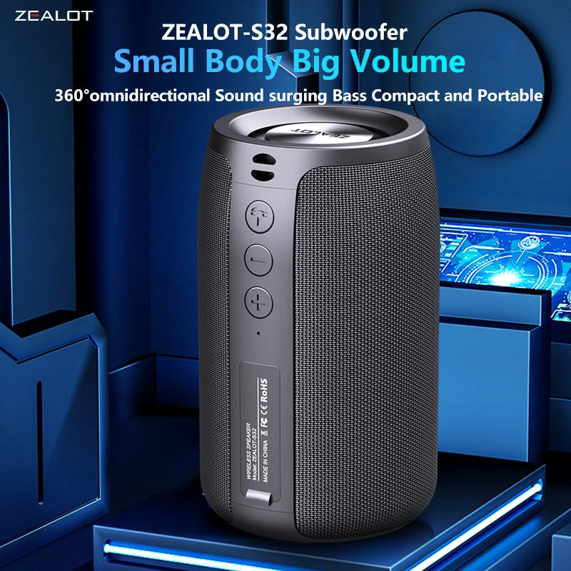 ZEALOT S32 Enceinte Bluetooth Subwoofer IPX6 TWS Portable 1800mAh – CLEVI Paris