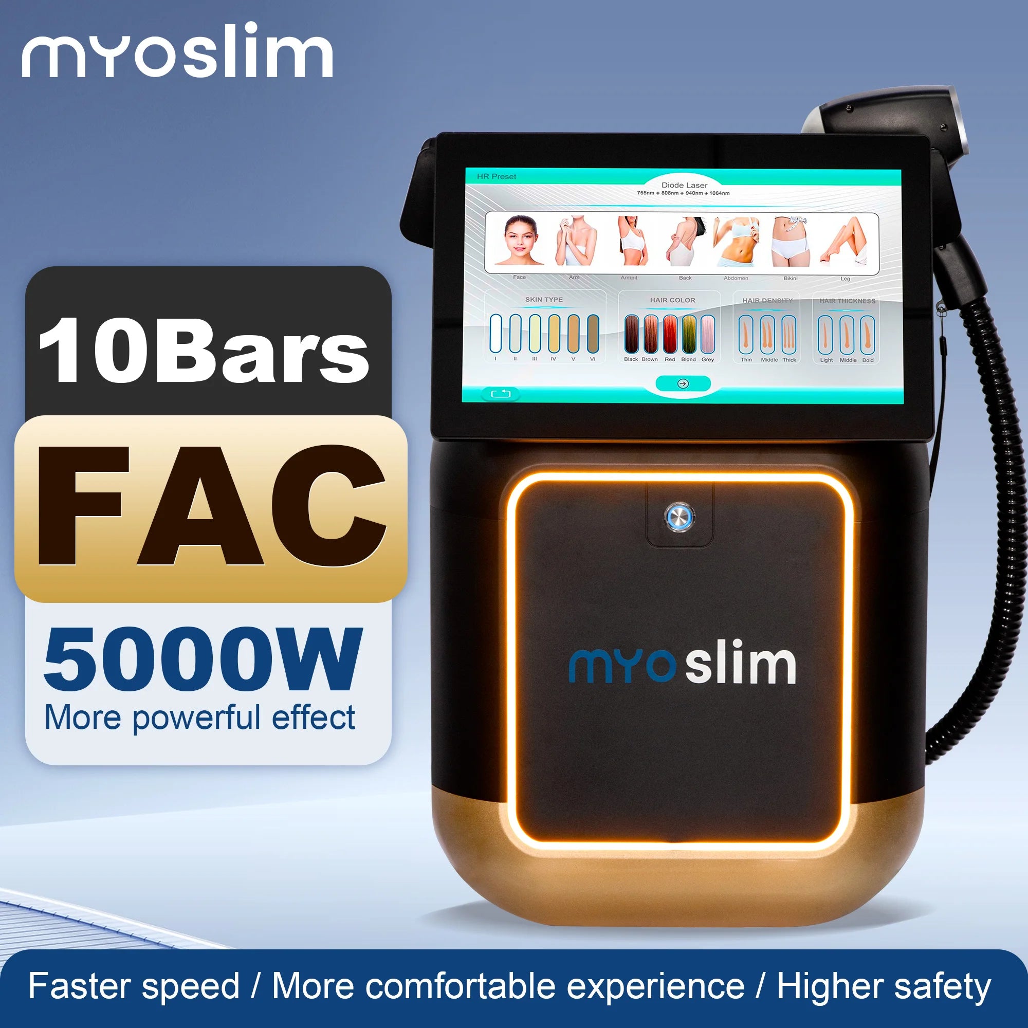 Machine Laser Diode MYOSLIM 5000W FAC | Épilation Définitive & Détatouage | 4 Longueurs d’Onde 755-808-940-1064nm – CLEVI Paris