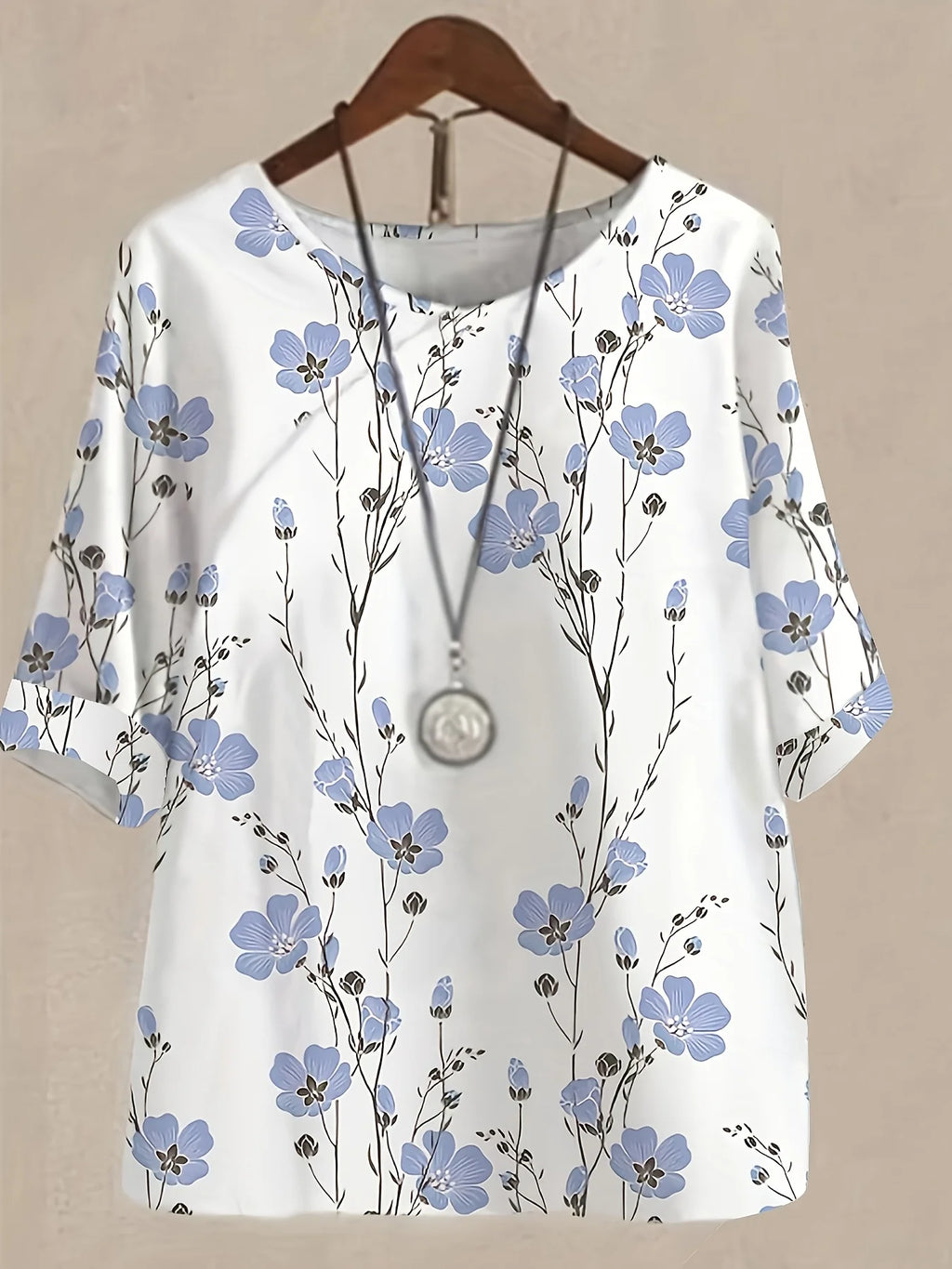 Tunique Femme Grande Taille Col Rond Manches Courtes Imprimé Style Chinois Casual Été – CLEVI Paris