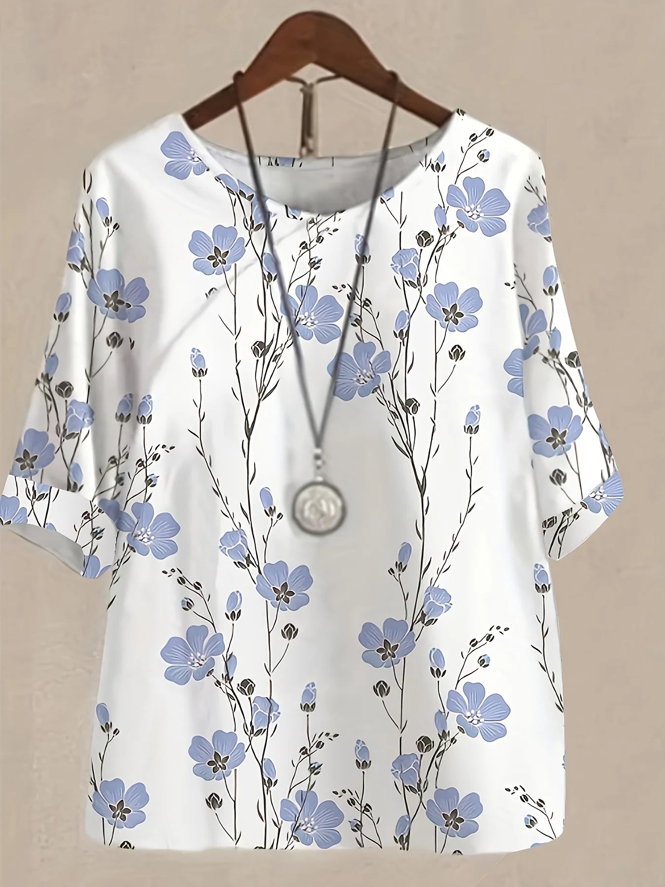 Tunique Femme Grande Taille Col Rond Manches Courtes Imprimé Style Chinois Casual Été – CLEVI Paris