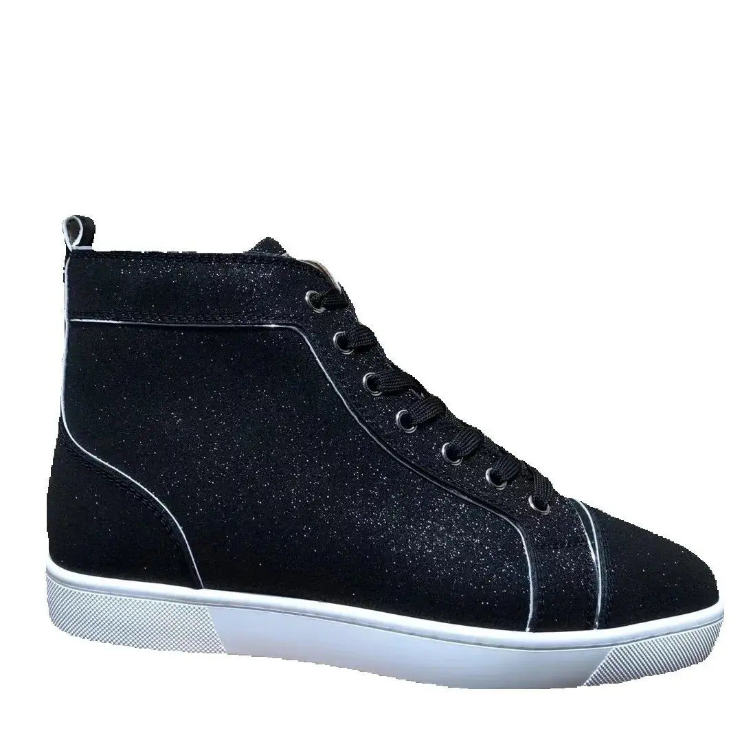 Sneakers Montantes Cuir Glitter Noir Homme – Semelle Rouge, Lacets, Tailles 35-48 – CLEVI Paris