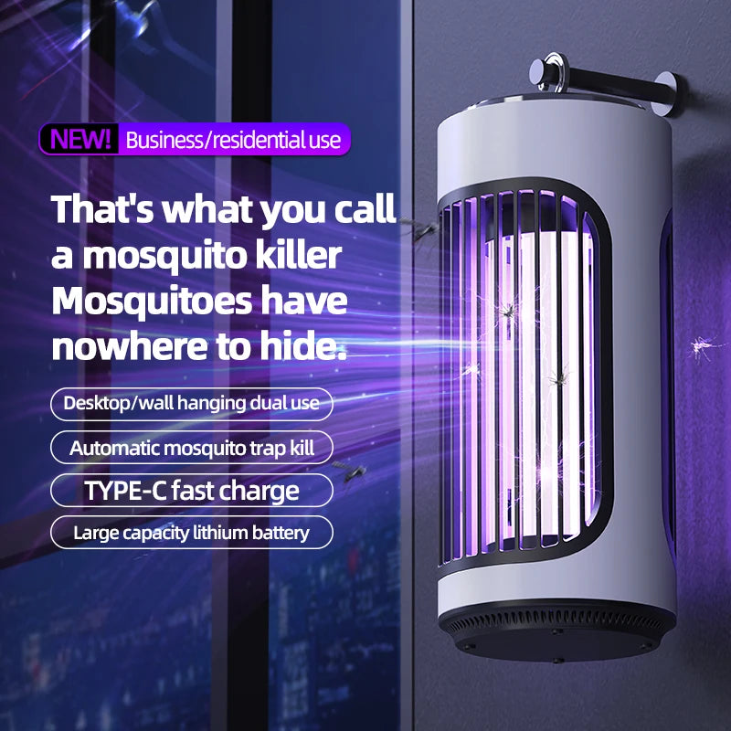 Lampe Anti-Moustiques UV 3600V Rechargeable Type-C 2-en-1 Bureau & Murale Silencieuse – CLEVI Paris