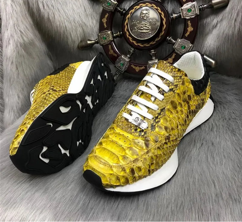 Sneakers Cuir Exotique Serpent Doré Lacets Homme – CLEVI Paris