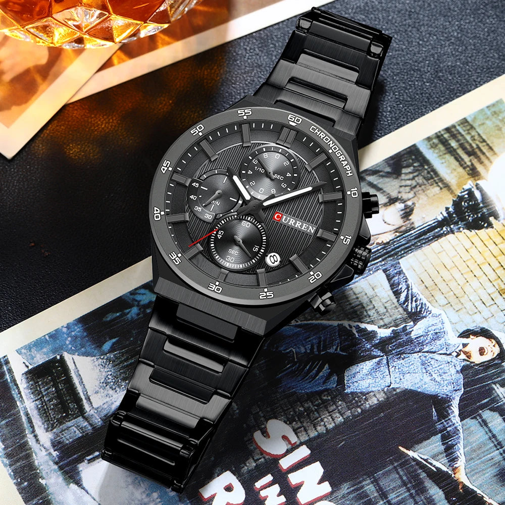 Montre Quartz Homme CURREN CR8481 – Chronographe 43mm, Acier Inoxydable & Aiguilles Lumineuses