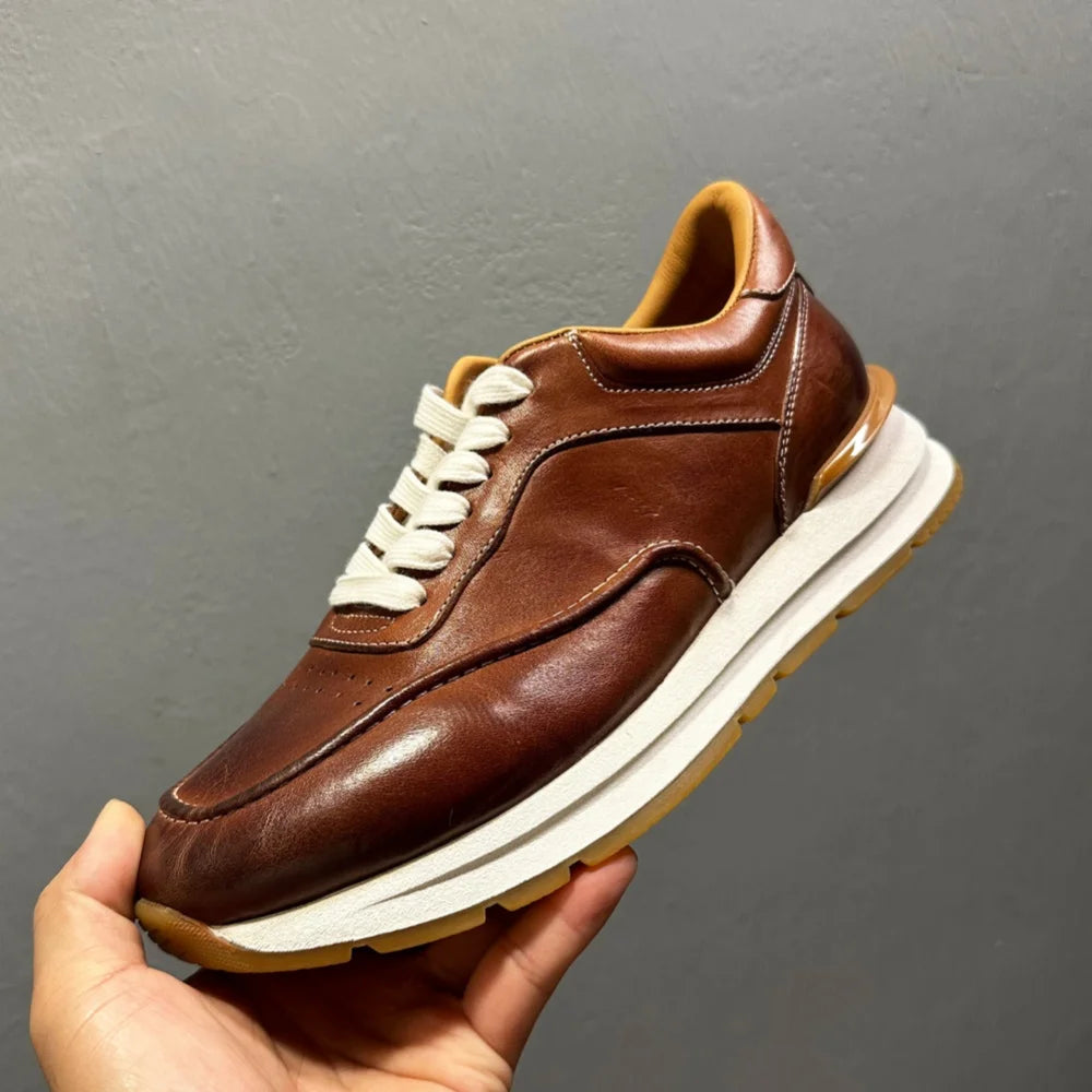 Sneakers Artisanales Cuir de Cheval Homme Bout Rond Rétro Respirant QHCCID – CLEVI Paris