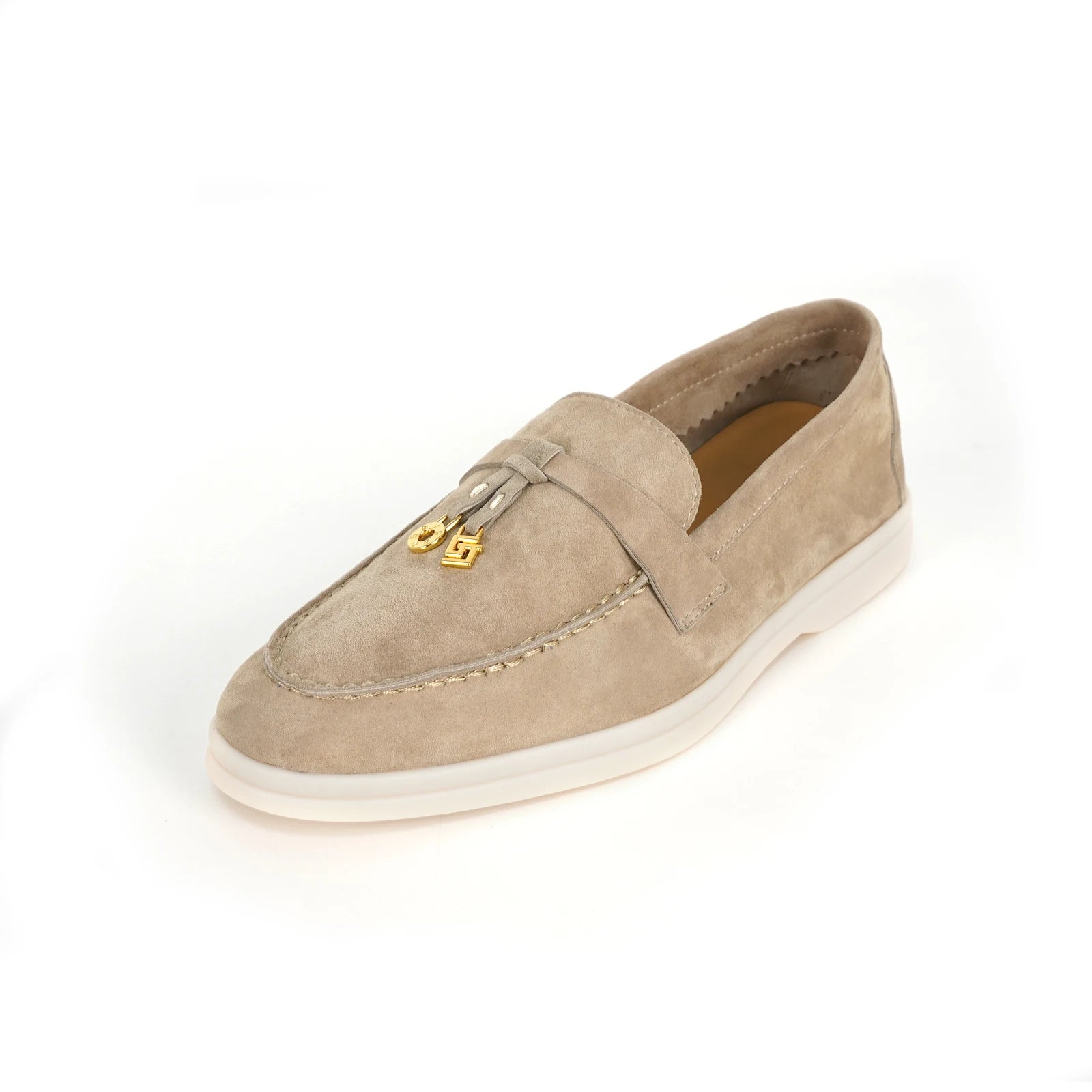 Mocassins Femme Daim Mouton Bout Rond Décoration Métal Slip-On Semelle Antidérapante – CLEVI Paris