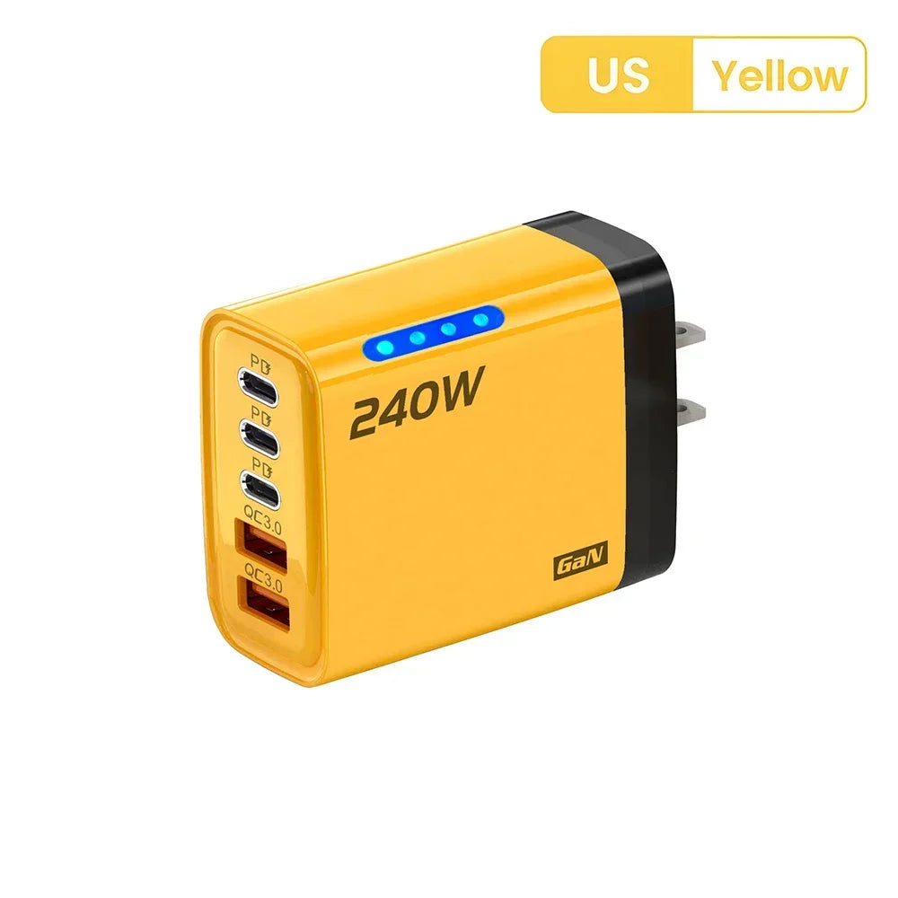 Chargeur GaN 5-en-1 240W 3PD 2USB EU/US + Câble – CLEVI Paris