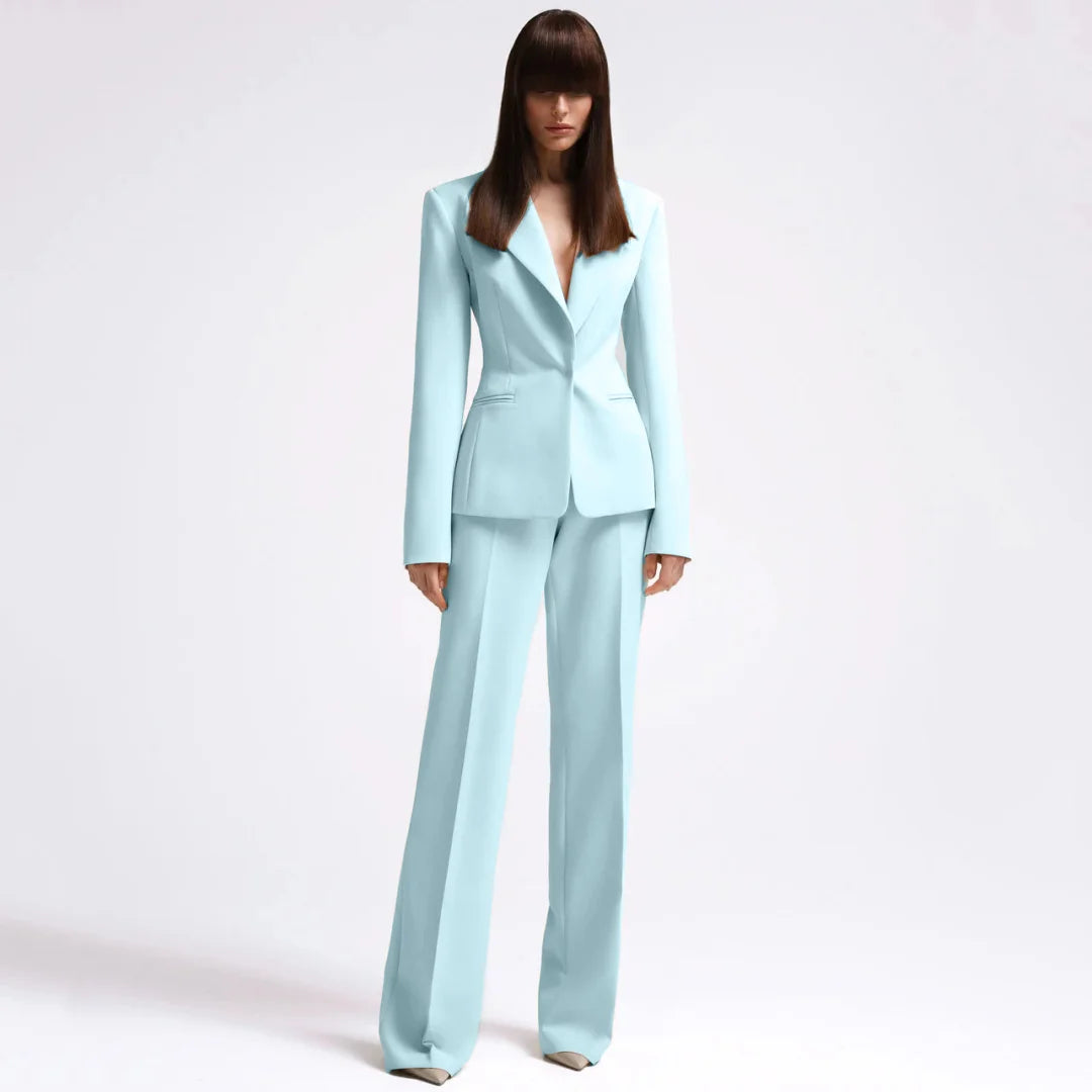 Tailleur 2 Pièces Femme Blazer Pantalon Revers Cranté 13 Coloris – CLEVI Paris
