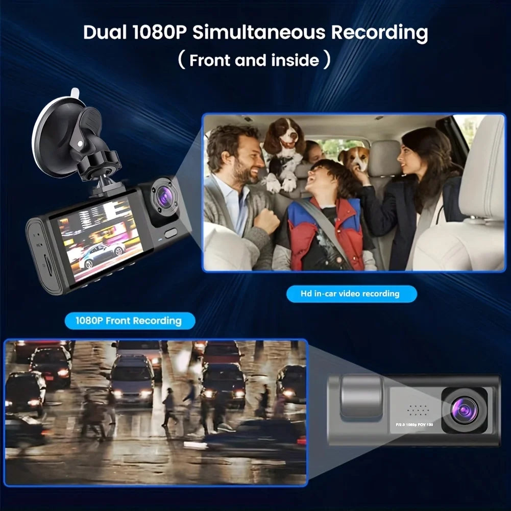 Dashcam 1080p Double & Triple Objectif – Vision Nocturne IR, Enregistrement en Boucle, Grand Angle – CLEVI Paris