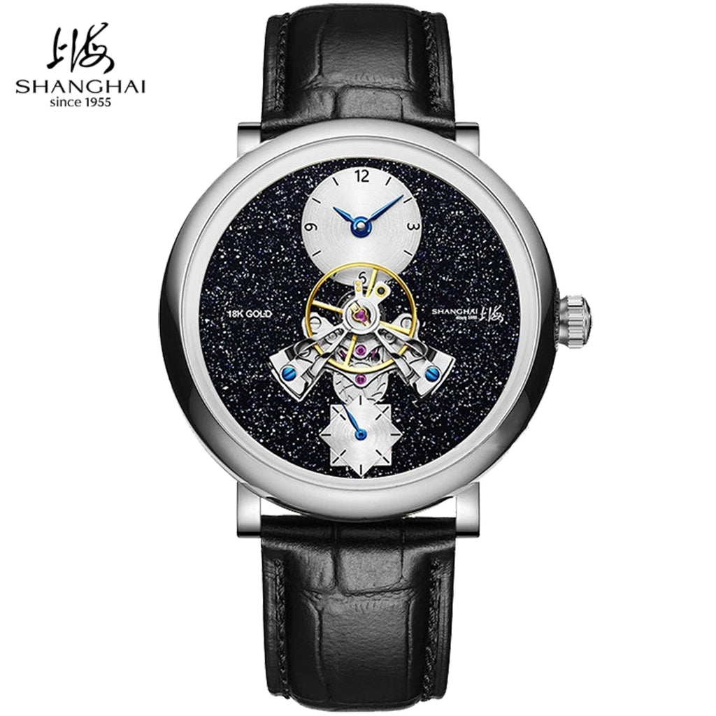 Shanghai Watch S2100 Montre Automatique Homme Volant Central Or 18K Saphir 43mm – CLEVI Paris