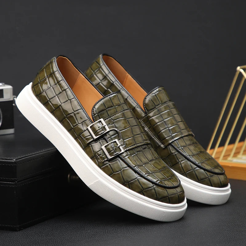 Loafers Cuir Motif Crocodile Homme Semelle Épaisse Monk Strap | 4 Coloris – CLEVI Paris