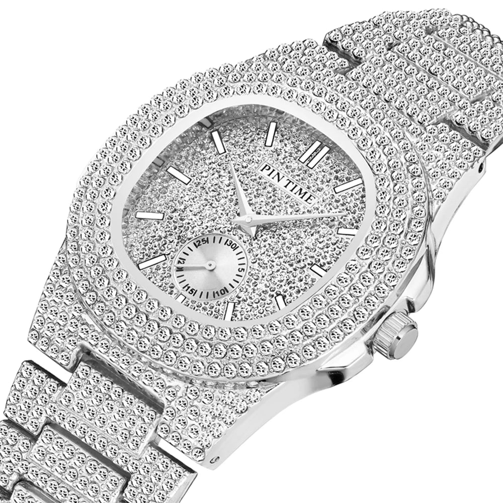 Montre Iced Out PINTIME – Cristaux CZ Homme | Quartz Luxe