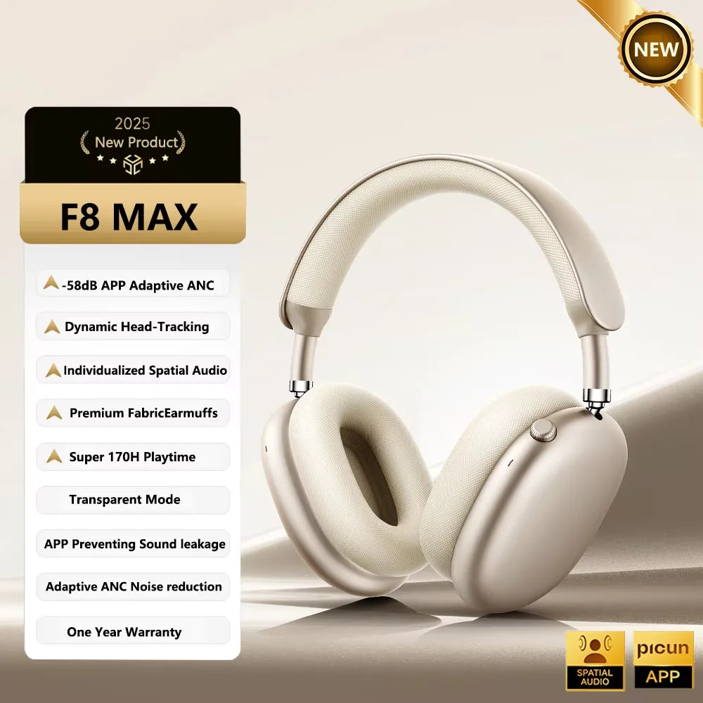 Casque Picun F8 Pro ANC -52dB Spatial 3D Head Tracking BT 5.4 140h 5 Micros ENC – CLEVI Paris