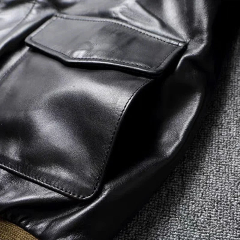 Blouson homme en cuir, col rabattu – CLEVI Paris