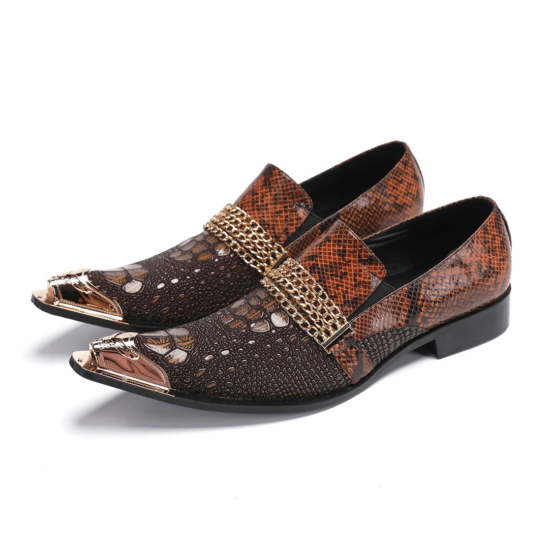 Mocassins Homme Cuir de Vache Motif Python Bout Pointu Slip-On | Business & Mariage EU 36-49