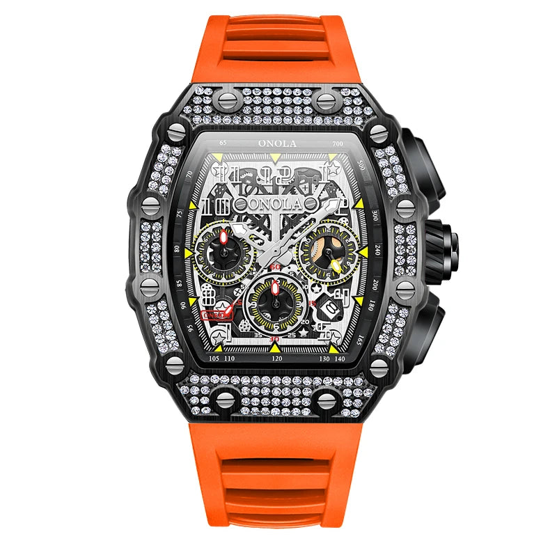 ONOLA ON6826D – Montre Automatique Homme | Diamants, Phase de Lune, Squelette, Étanche 3 Bar