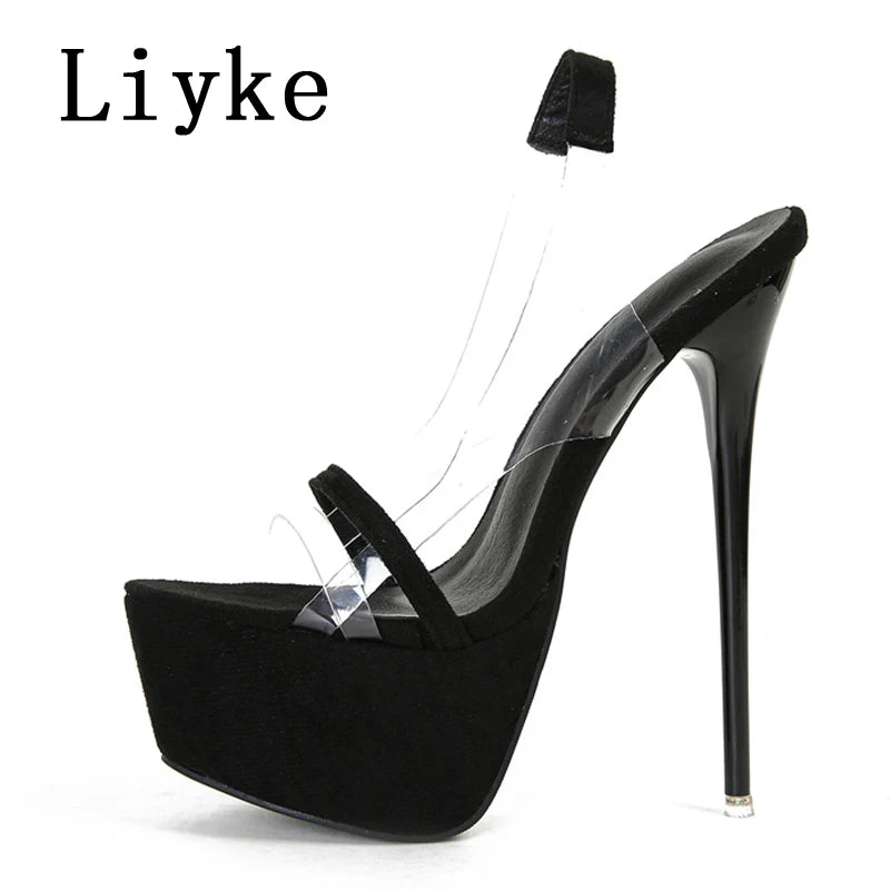 Sandales Transparentes Liyke 16cm – Imprimé Serpent, Plateforme, Bout Ouvert, Soirée, 34-40