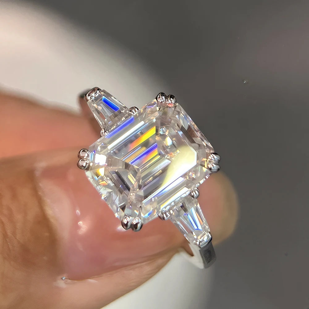 Bague Fiançailles Moissanite 1-4 Carats Taille Emerald & Radiant – Argent 925 Plaqué Platine