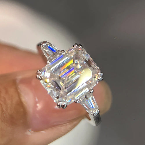 Bague Fiançailles Moissanite 1-4 Carats Taille Emerald & Radiant – Argent 925 Plaqué Platine