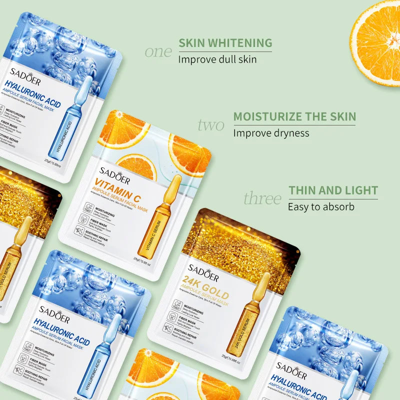 Masques Tissu Or 24K Vitamine C Acide Hyaluronique Hydratation & Fermeté – CLEVI Paris