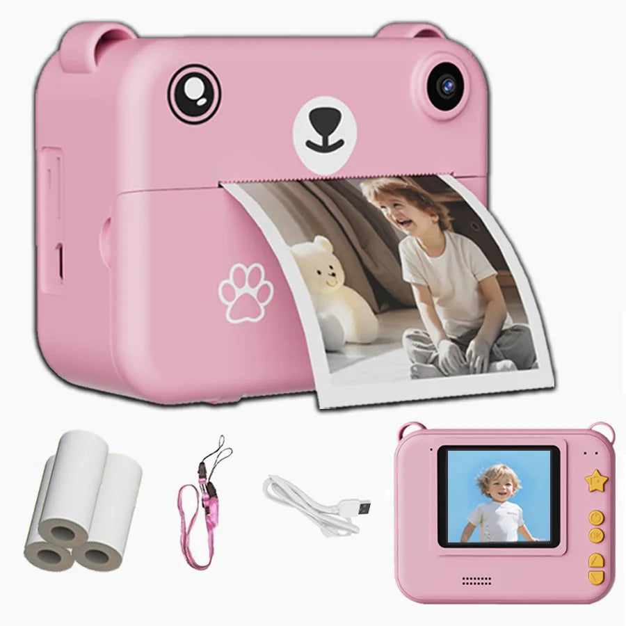 Appareil Photo Enfant avec Impression Instantanée – Caméra Jouet Portable, 4 Coloris, Papier Thermique Inclus en Option