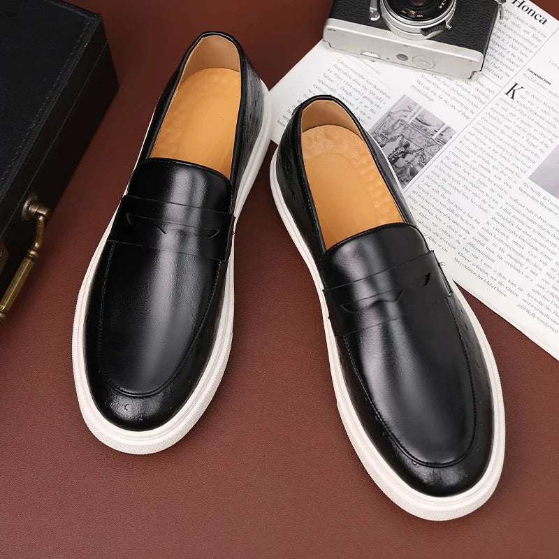 Mocassins Homme Cuir Embossé Style Britannique — Slip-On, Semelle Épaisse, Respirants, Pointures 38-46 | CLEVI Paris