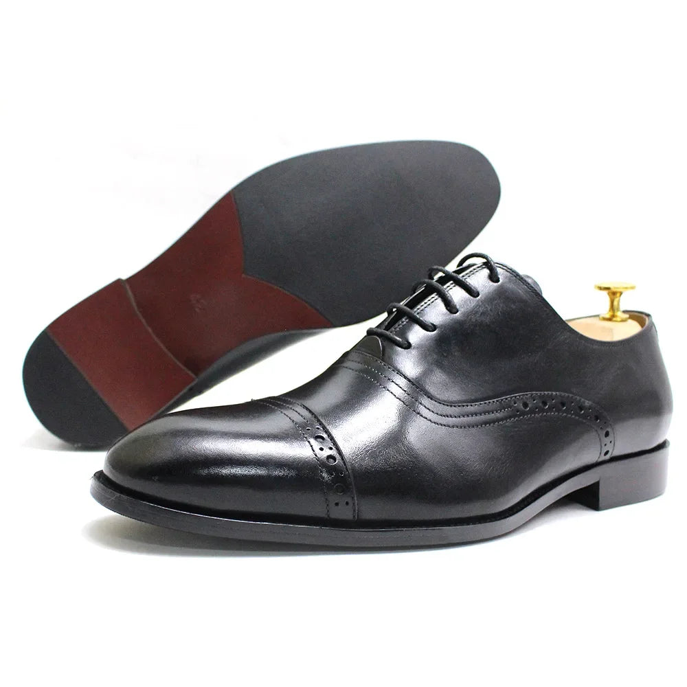 Oxford Cap Toe Homme Cuir de Veau Fait Main – Lacets, Formel Mariage & Bureau, EU 39-46 – CLEVI Paris