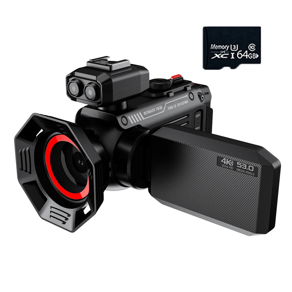 Caméscope Ponbos DV60 4K UHD WiFi – Zoom 50x, 53MP, Filtres Intégrés, Ultra-Léger, Photo & Vidéo – CLEVI Paris