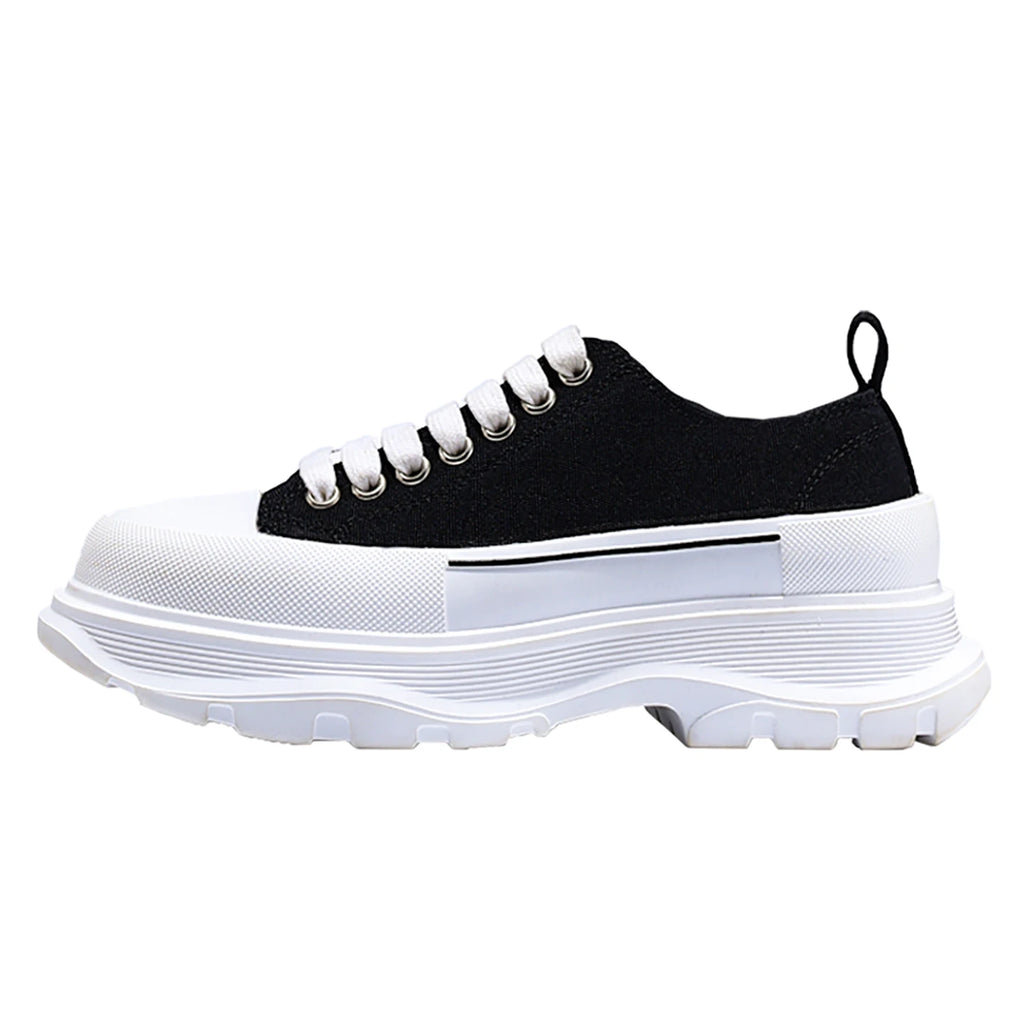 Sneakers Unisexe Canvas Semelle Épaisse Rehaussante Noir & Blanc – CLEVI Paris