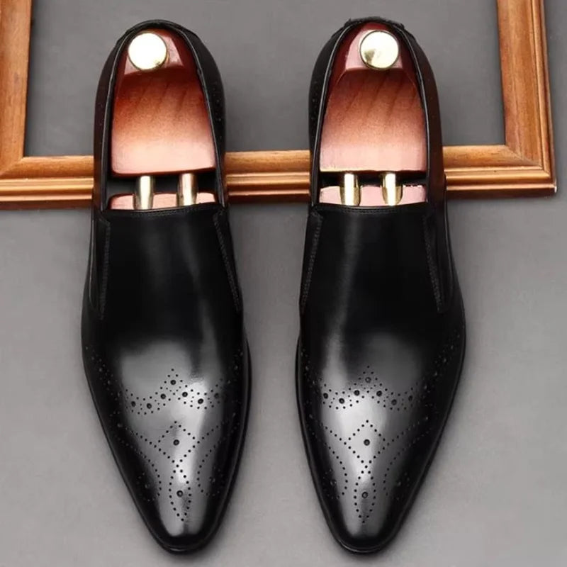 Mocassins Homme Cuir Véritable Brogue Bout Pointu Style Britannique Respirant – CLEVI Paris
