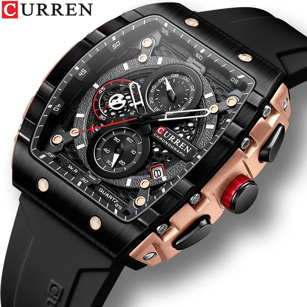 Montre Chronographe Homme CURREN 8442 – Boîtier Carré, Bracelet Silicone Sport