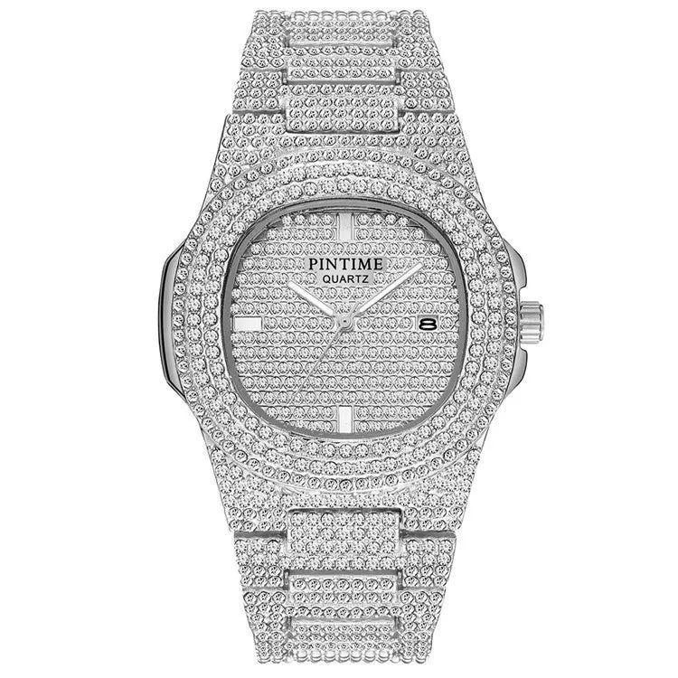 PINTIME Montre Quartz Homme Full Diamond Acier Carrée Sport – CLEVI Paris