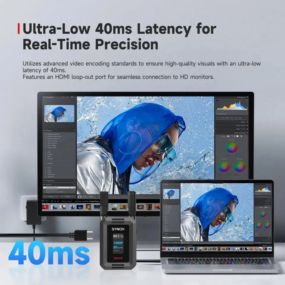 Système de Transmission Vidéo Sans Fil SYNCO XVision HD – 1080P60, 40ms, 300m, UVC