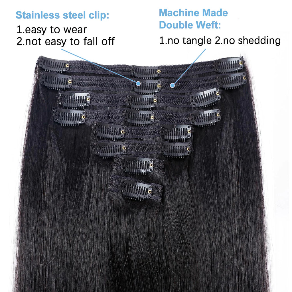 Extensions Clip-In Cheveux Humains Straight 8pcs – CLEVI Paris