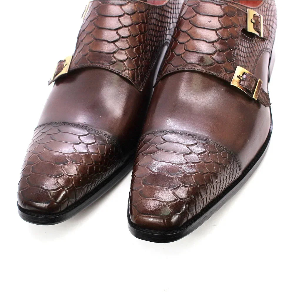 Chaussures Habillées Homme Cuir Véritable Felix Chu – Monk Strap Double Boucle Imprimé Python – CLEVI Paris