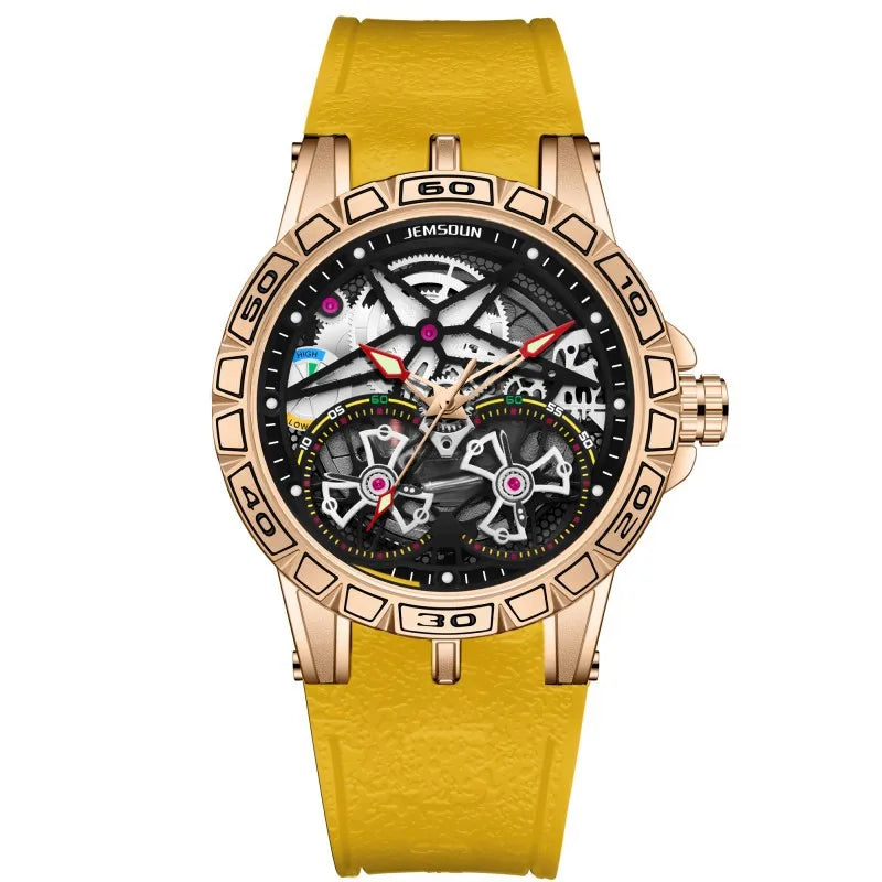 Montre Homme Mécanique Manuel Double Volant Cadran Creux Lumineux Silicone W056 – CLEVI Paris