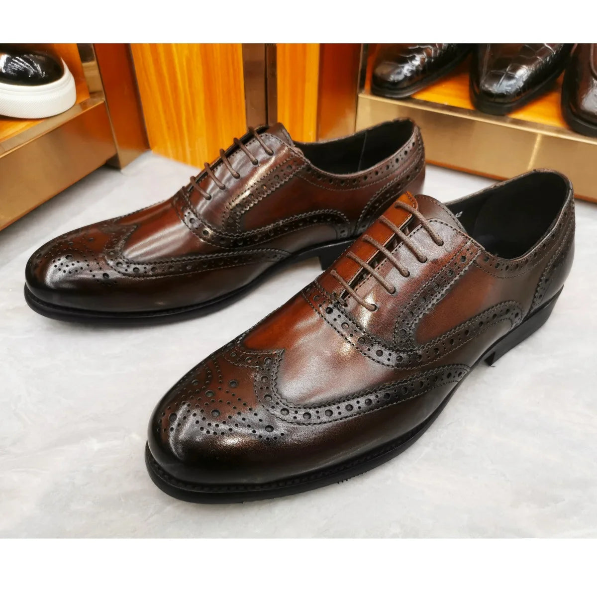 Oxford Brogue Wingtip Homme Cuir de Veau Véritable Imperméable | Business Mariage EU 39-46