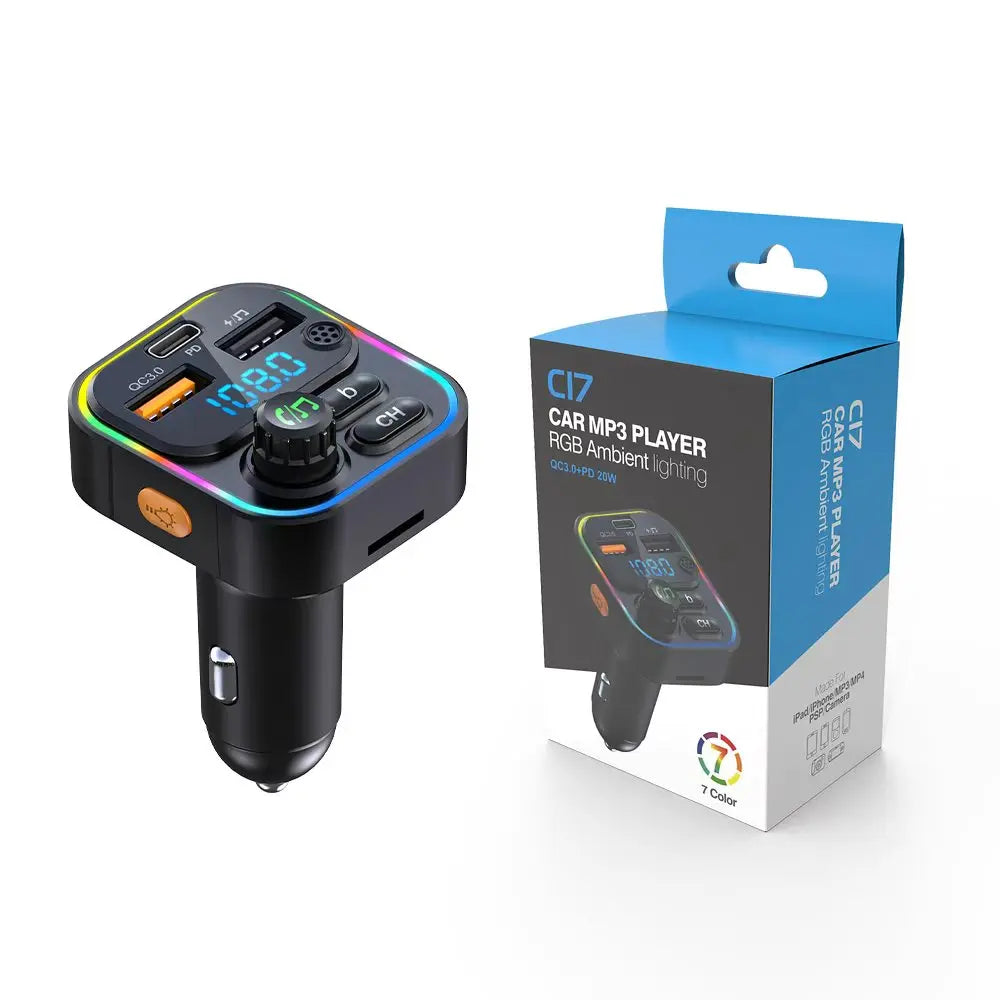 Émetteur FM Voiture Bluetooth 5.3 – Charge Rapide PD 20W QC3.0 AUX Lecteur MP3 Lumières Ambiance 12-24V – CLEVI Paris