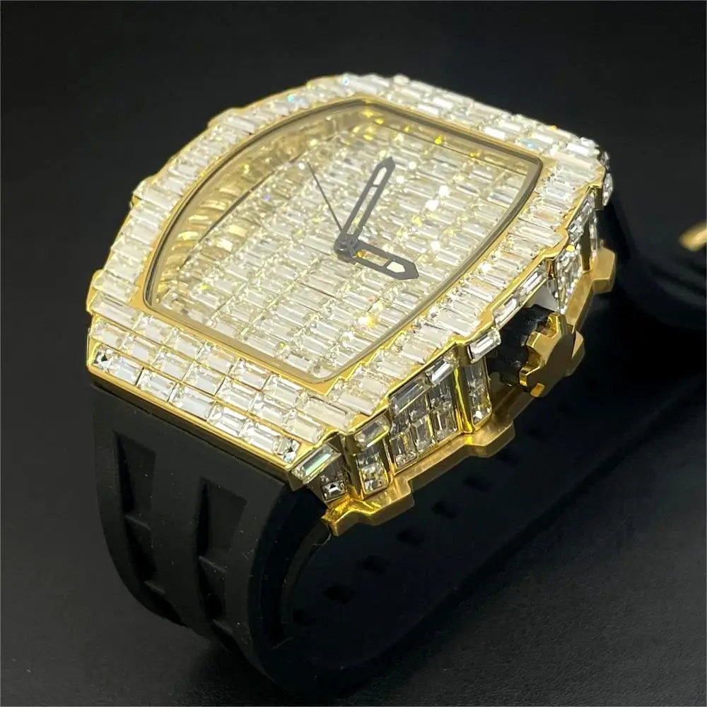Montre Homme PLADEN Hip Hop – Cadran Carré Diamant, Bracelet Silicone, Style Luxe Urban