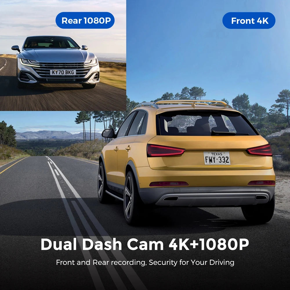 Dashcam 4K WiFi V22B – Double Objectif, GPS, Caméra Arrière 1080p, Surveillance Parking 24h – CLEVI Paris