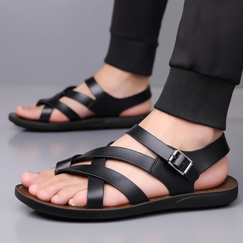 Sandales Gladiateur Homme Style Romain Cuir Verni Respirant | Plage & Outdoor EU 39-45
