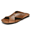 Sandales Homme Été – Cuir Fendu Plissé, Open-Toe, Slides Plage & Outdoor | Marron ou Noir