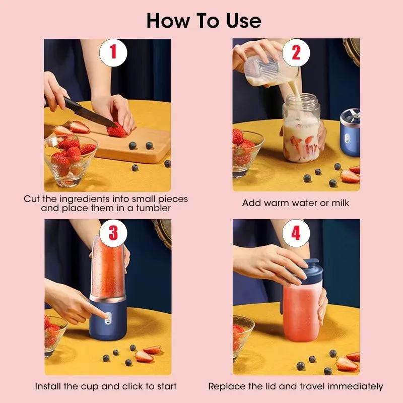 Mini blender portable 6 lames USB, jusqu'à 500 ml – CLEVI Paris