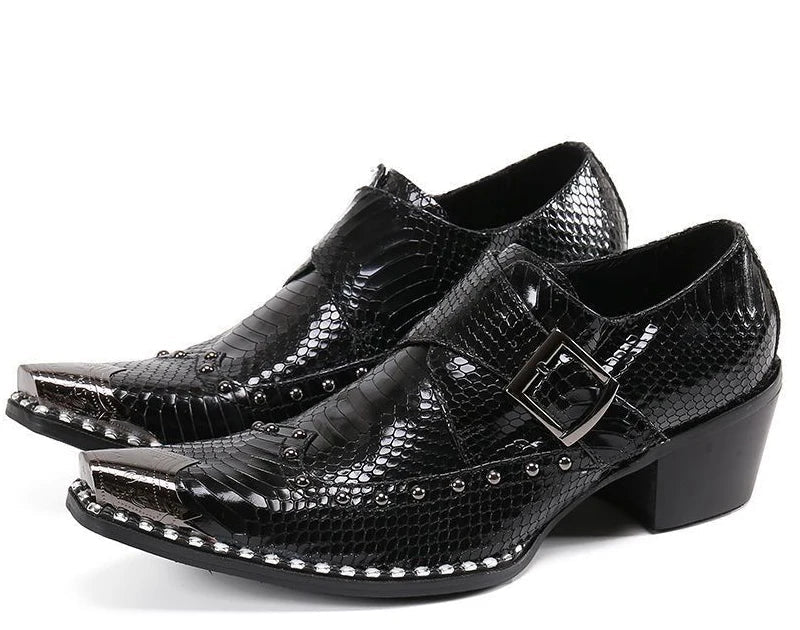 Derby Homme Cuir Véritable Motif Serpent & Rivets – Embout Acier, Bout Pointu, EU 37-48 – CLEVI Paris