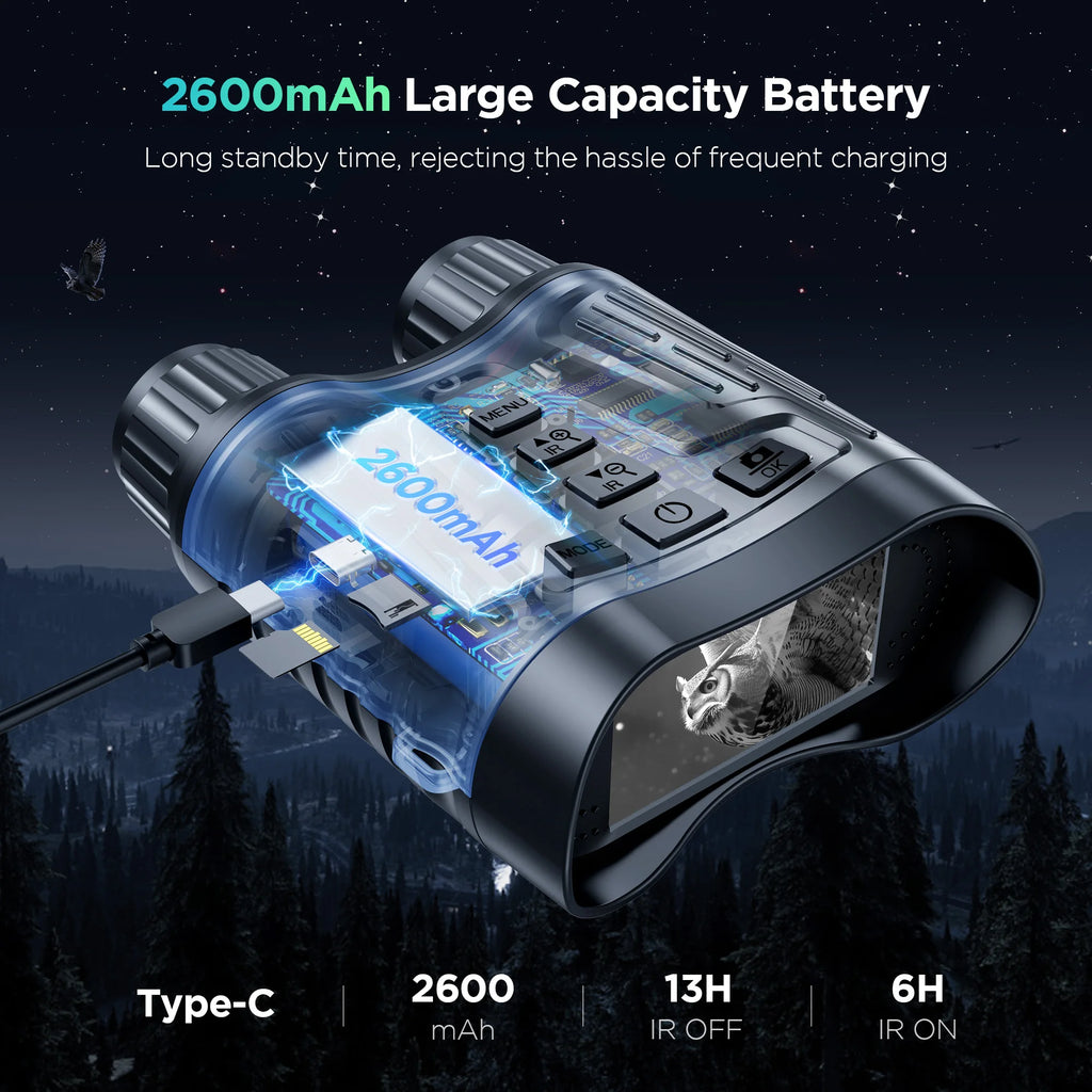 Jumelles Vision Nocturne 4K UHD Infrarouge – 8x Zoom | Écran LCD 3,2" | IP54 | 32Go | Chasse & Camping