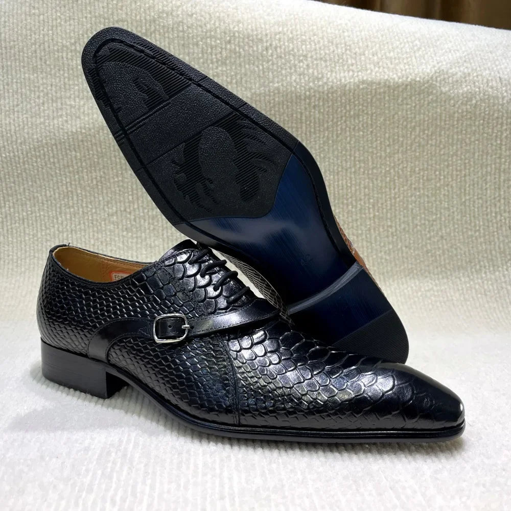 Oxford Homme Cuir Peint Main Motif Python Style Italien – CLEVI Paris
