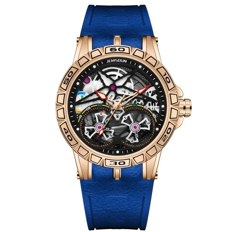Montre Homme Mécanique Manuel Double Volant Cadran Creux Lumineux Silicone W056 – CLEVI Paris