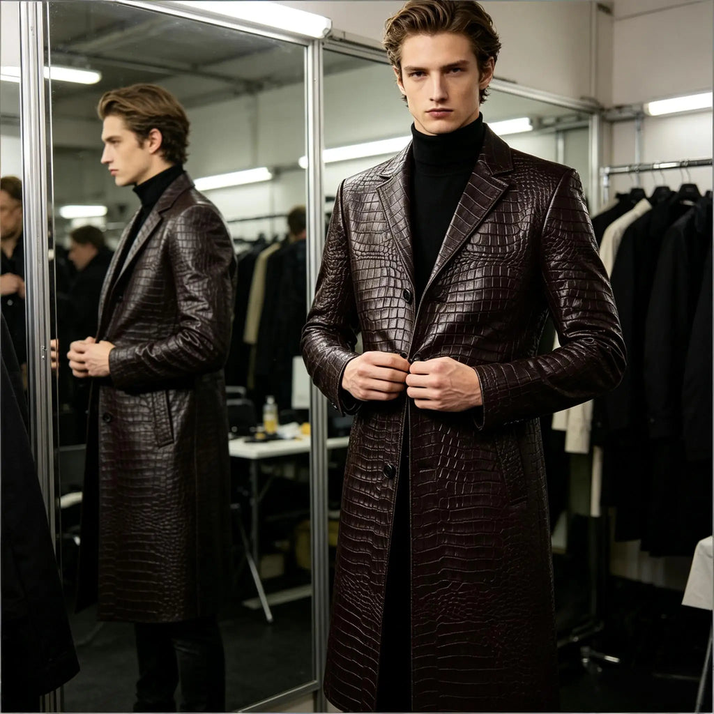 Manteau homme effet crocodile coupe ajustée – CLEVI Paris