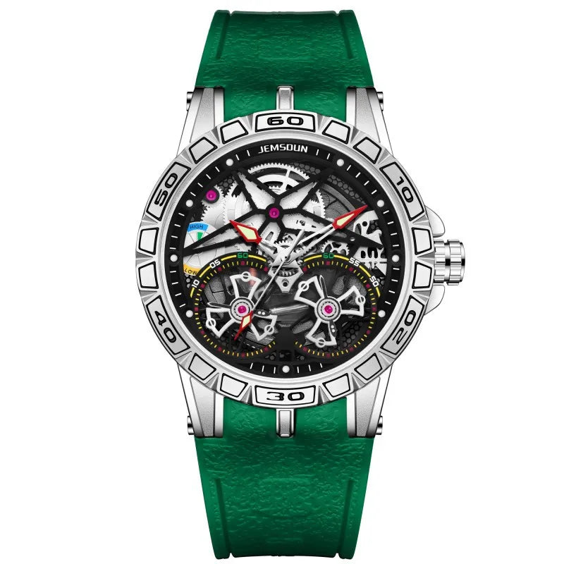 Montre Homme Mécanique Manuel Double Volant Cadran Creux Lumineux Silicone W056 – CLEVI Paris