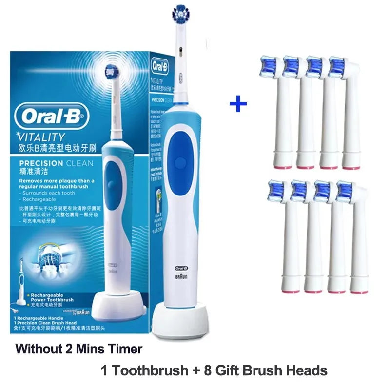 Brosse à Dents Électrique Oral-B D12 – Vibration Rotatoire 2D, IPX7, Minuterie 2 min – 4 Têtes Offertes